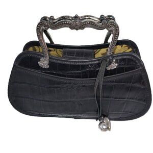 Brighton Black Leather Croc Pattern Satchel Vintage Handbag A 224975